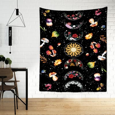 Maanfase Bloem Wandkleed Wandhanger Psychedelische Hekserij Boheemse Stijl Hippie Tapiz Woondecoratie 95x70cm