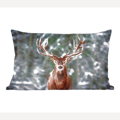 Sierkussens - Kussentjes Woonkamer - 60x40 cm - Hert - Winter - Sneeuw - Bos - Natuur - Dier