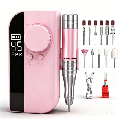 Elektrische Nagelboor 40000 RPM - Draagbaar Oplaadbaar E-File Set met 2400mAh Batterij - LCD Display & 6 Opzetstukken - Professioneel Manicure Pedicure Tool voor Salon & Thuis - Roze - 1 Set