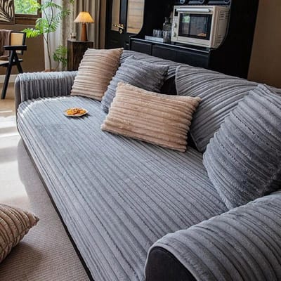 Verdikte Lijnen Pluche Kussen Antislip Leren Bankovertrek Overtrek Doek Handdoek Nieuw Zacht Wasachtig Konijnenpluche Bankkussen Winter 45x45cm pillowcase