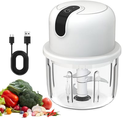 Ynkkvre - Food Processor -Mini USB Hakmolen Elektrisch Foodprocessor Hakmolens Uiensnijder vaatwasser bestendig Chopper RVS Messen - 300 ml- Draadloos - Babyvoeding blender
