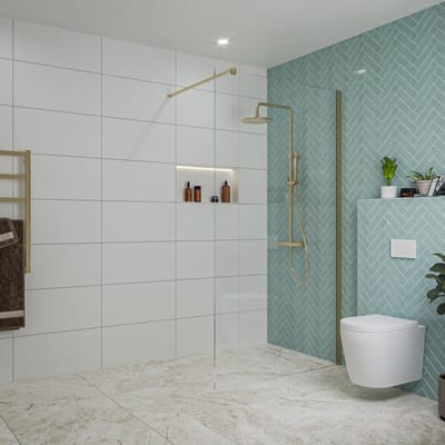 FugaFlow Eccelente Vetro inloopdouche badkamer - 110x200cm - helder glas - wandarm - geborsteld messing