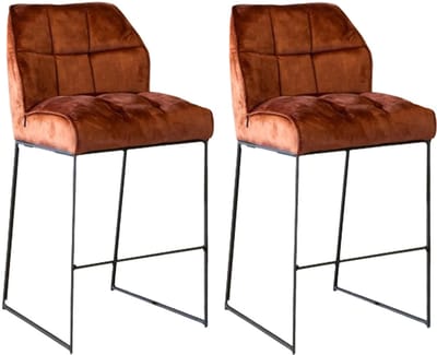 Bronx71® Velvet barkruk Janna koper 82 cm - Barkrukken set van 2 - barstoel