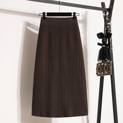Hoge Taille Ribgebreide Rok Veelzijdige Klassieke A-lijn Rechte Rok voor Dames Winter Grote Maat Dikke Mm Slanke Midi-lengte Rok 4XL gray