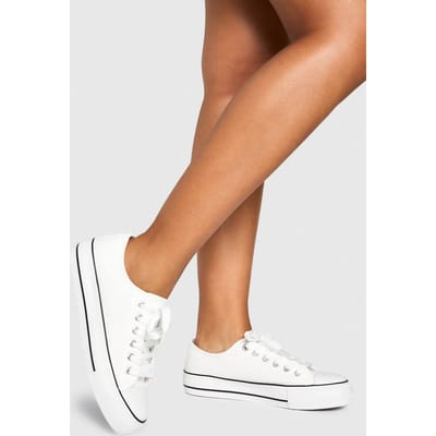 boohoo Dames Low Top Platform Veterschoenen | White | Maat: 3