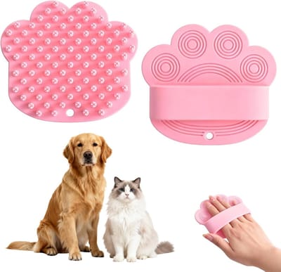 Honden- en Kattenmassageborstel van Silicoon, Ideaal voor Verzorging van Vacht en Verwijderen van Dode Haren met Handgreep (Roze)