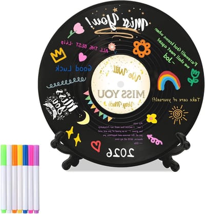 Gastenboek Vinylplaat - Afscheidsdecoratie Herinnering - Feest Gasten Tekenen - Inclusief Standaard Pennen - 30 cm - Zwart