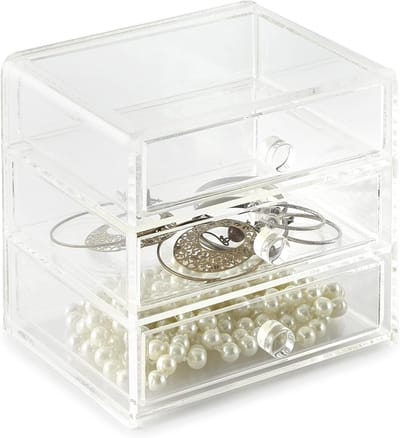 Sieraden Doos - Opbergkoffer - Sieraden Opbergen - 3 Laden Acryl - 12 cm x 13 cm - Transparant