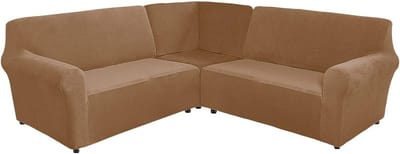 Hoekbankhoes Set - Sectionele bankbeschermer - Meubels Vernieuwen - Zachte Pluche Stof - 5-Zits - Khaki