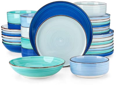 Marlito Ovenschaal - 16 delig - 6 persoons - Blauw - Dinerborden - Bordenset - Diepe borden - Ontbijtborden - Servies - Keukenservies