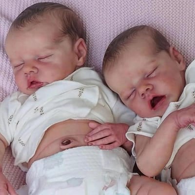 Reborn Babypoppen Set - Babypoppen Tweeling Siliconen Poppen - Spelen en Leren - Volledig Siliconen Lichaam - 45 cm - Wit
