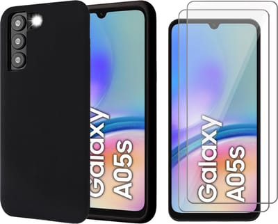 Hoesje geschikt voor Samsung Galaxy A05s - 2x Screenprotector Glas - Mat Back Case Zwart