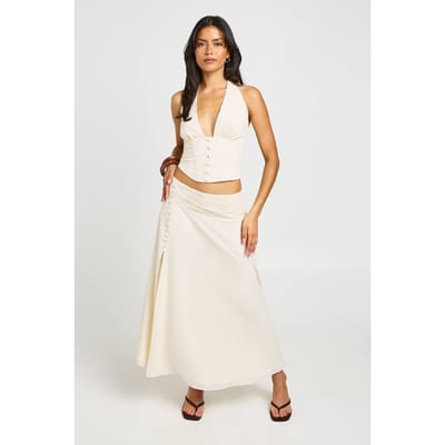 boohoo Dames Midaxi Rok Met Geplooide Tailleband | Ivoor | Maat: 44
