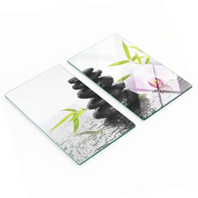 Duurzame en stijlvolle glazen snijplanken met steen- en orchideeënpatroon, 2x30x52 cm