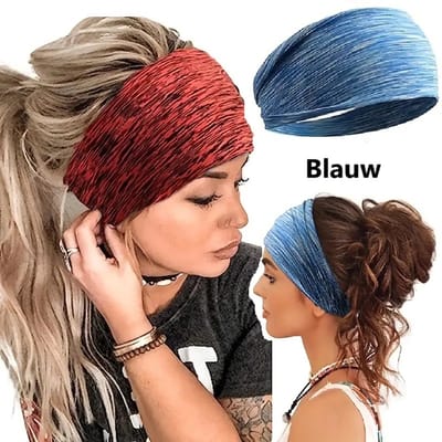 Trendy Hoofdband I Headband Dames I Elastische Zweet Absorberende Hoofdband I Yoga, Sport & Fitness I Blauw