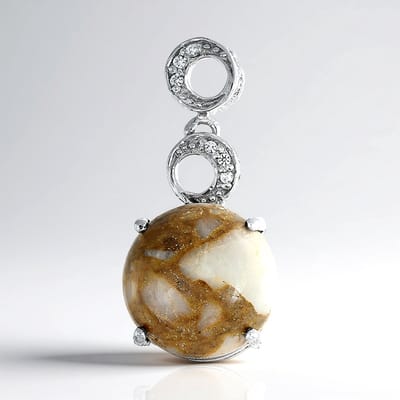 Cavill - Zilveren Hanger 925 Sterling - 6,07 ct Ronde Dinosauruskwarts - 6 Witte Topaas Pavé - Uniek Natuurlijk 925 Zilver Sieraad