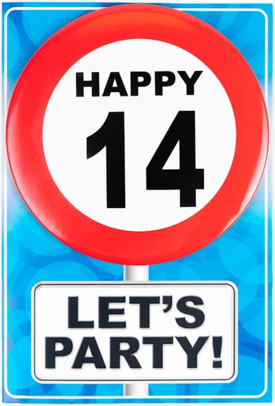 Verjaardagkaart met button | Verkeersbord | Happy 14