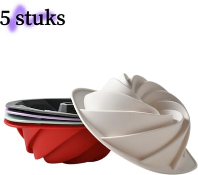 5-delige siliconen cakevormenset - wervelwind ontwerp - antiaanbak & eenvoudig te ontvormen - hittebestendig tot 230°C - 19 cm - gemengde kleuren