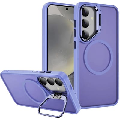 Hoesje Geschikt voor Samsung Galaxy S24 FE - Compatibel met MagSafe & Qi2 - Back Cover met Standaard - Camera Kickstand - Licht Paars