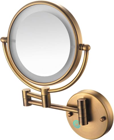 Wandmake-up spiegel - Vergrootspiegel met licht - Gedetailleerde make-up - 10x vergroting en 3 lichtstanden - 8 inch rond - Brons