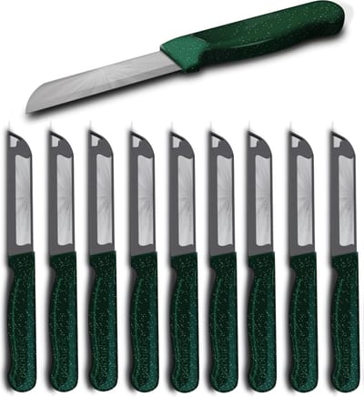 Solingen Schilmesje Robuust Handvat – RVS Glad – 18,5 cm met Blade Cover – Groen Glitter – 10 stuks