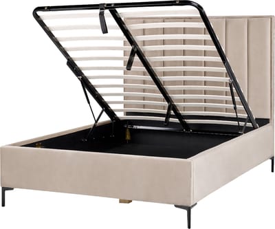 SEZANNE - Bed met opbergruimte - Taupe - 140 x 200 cm - Fluweel