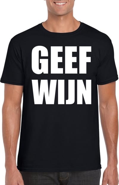 Geef Wijn heren shirt zwart - Heren feest t-shirts S