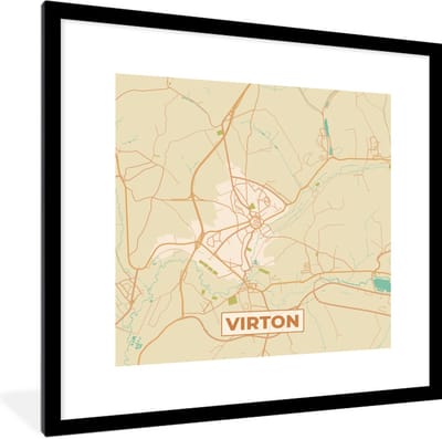 Fotolijst incl. Poster - Plattegrond - Kaart - België - Vintage - Virton - Stadskaart - 40x40 cm - Posterlijst
