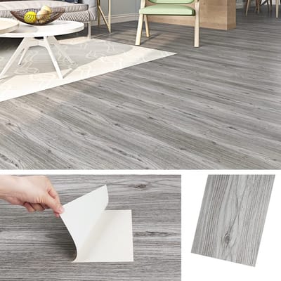 Zelfklevende PVC Vloertegels in Grijs Houtlook - Waterdicht voor Badkamer en Keuken - Set van 4 Tegels van 90CMx15CM