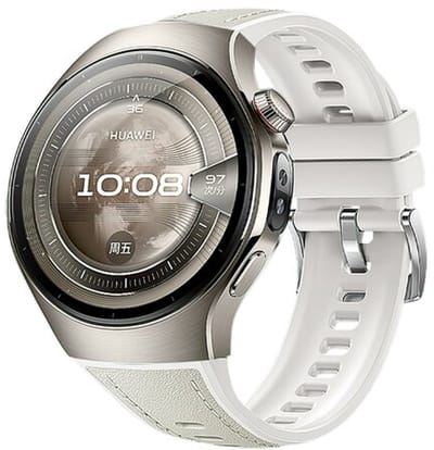 By Qubix - Hybride leer & siliconen band 'True Fit' - Wit - geschikt voor Huawei Watch 5 - 42mm