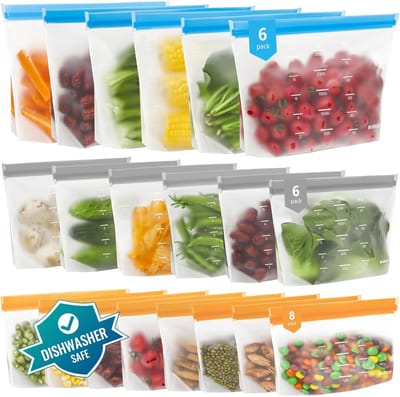 Famanu 20 stuks herbruikbare vrieszakken, siliconen voedselzakken, herbruikbaar met ritssluiting, voedselzak voor fruit, groenten, vlees