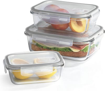 GOURMETmaxx glazen vershoudbakjes click-it met magnetronventiel - 6 stuks - grijs