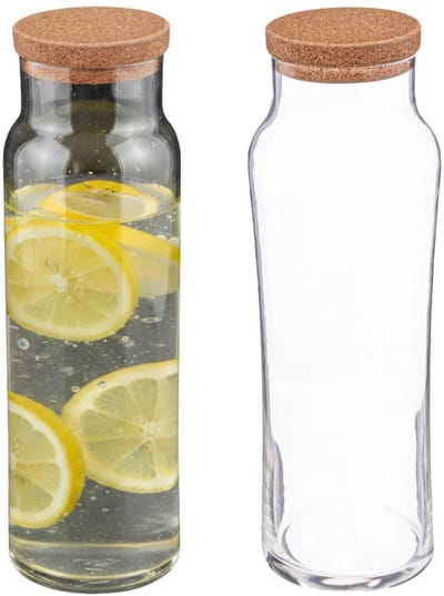Secret de Gourmet Karaf met kurken afsluitdop - 2x st - glas - 1 Lr - schenkkan - waterkaraf - waterkan
