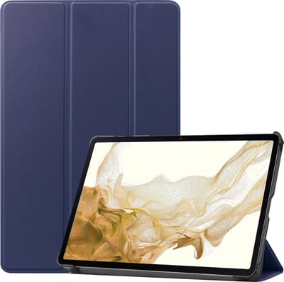 Hoes - Geschikt voor Samsung Galaxy Tab S8 - Dun & Stevig - Trifold Bookcase - Hard Cover - Hardcover Book Case - Tablet Hoesje - Donkerblauw