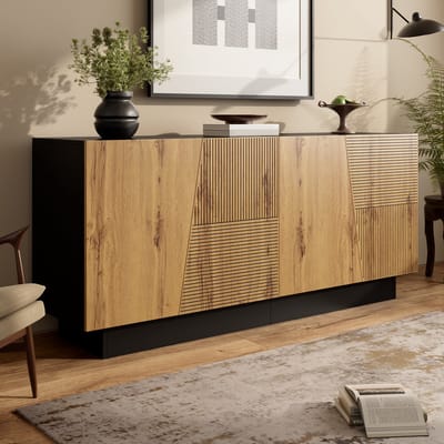 DESMIU Dressoir - Grote Opbergkast Met Verstelbare Plank - Voor Woonkamer Eetkamer En Hal - Spaanplaat - 160x40x72 Cm - Zwart Houtkleur