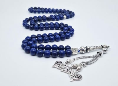 Handgemaakte tesbih "Tasbih" natuursteen " Azuur" - Aantal kralen 99 - Diameter kralen 8MM - met metaal tassel "Harten" - Een mooi cadeau-idee