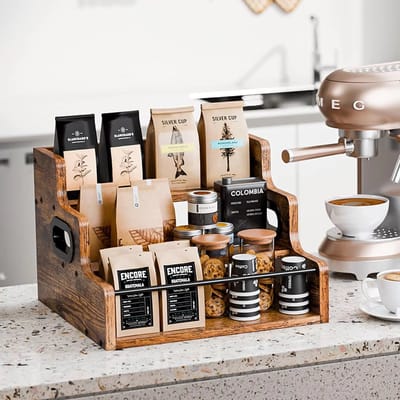Whiskey rek | Kruidenrek | Koffierek | Keukenrek | Keuken organizers | Flessenrek | Houtkleur