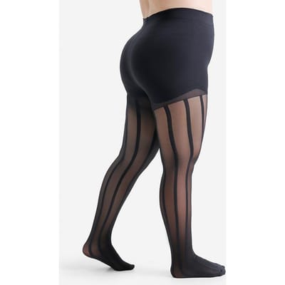 Grote Maten 2XL/4XL Zwarte Transparante Panty met OnDoorzichtige Verticale Strepen voor Dames Mode Accessoire 20 Denier Nylon Panty 2XL black