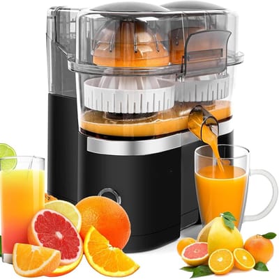 Elektrische Citruspers - Sapcentrifuge Vruchtenpers - Vers Sap Maken - Dubbele Kop Bladloos - 400 ml - Wit