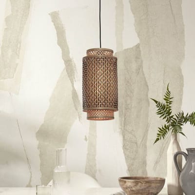 GOOD&MOJO Hanglamp Bhutan - Bamboe/Zwart - Ø18x35cm - Bohemian - Hanglampen Eetkamer, Slaapkamer, Woonkamer