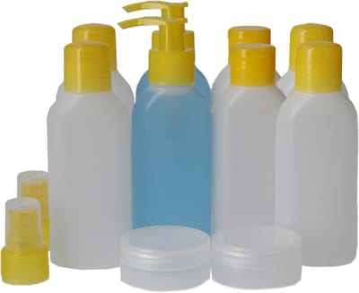 Reisflesjes Set Sunny Yellow - 2 Sets van 6 - Kunststof PE BPA-vrij - Navulbare Reisflesjes, Reisflacons Handbagage, Reisset Flesjes, Reisverpakking - Transparant en Geel