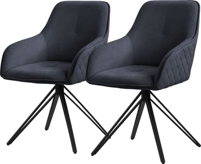 Eetkamerstoel set van 2 draaibaar zwart geweven stof met rugleuning en armleuningen ML design