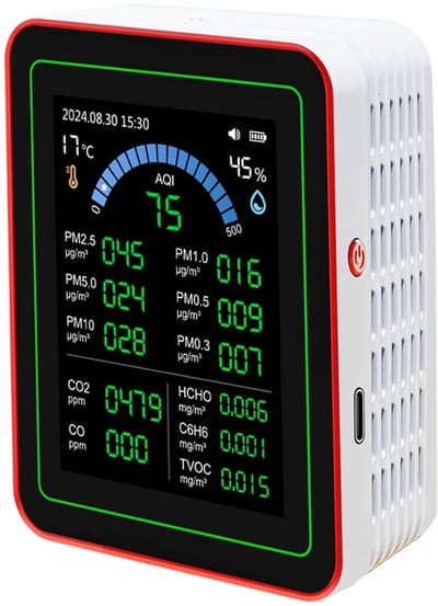 Fijnstofmeter - Luchtkwaliteitsmeter Voor Binnen - Co2 Meter - Zwart - Binnen
