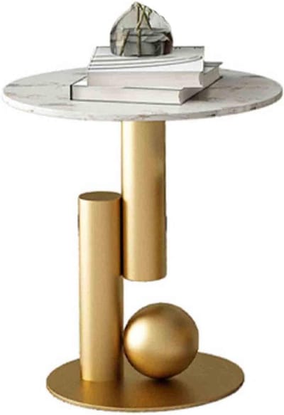 Bijzettafel - Nachtkastje Tafel - Kamer Decoratie - Massief Hout Rockboard - Compact Ontwerp - Goud