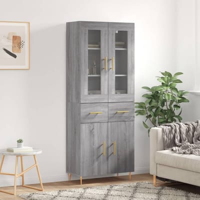 vidaXL - Hoge - kast - 69,5x34x180 - cm - bewerkt - hout - grijs - sonoma - eikenkleurig