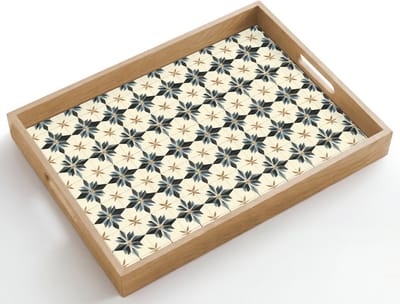 Dienblad hout 50x35 cm - Schootdienblad - Sierlijk - Ornament - Blauw - Borrelplank rechthoek - Plateau dienbladen