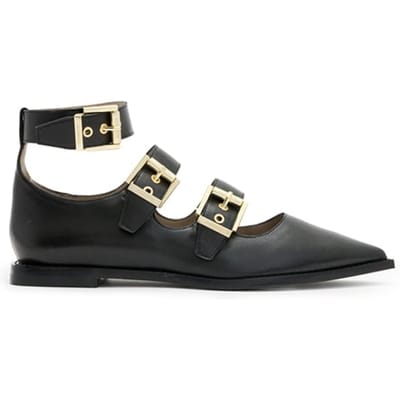 AllSaints Susan Buckle Shoe Black/warm Brass Maat: 36 | Sandalen Outlet | Dames | Zwart