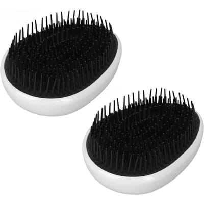 2 Pièces Brosse Cuir Chevelu Cheveux Dents Rondes Douces Massage Portable Forme d'Œuf Brosse Shampooing Peigne white