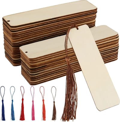 Set van 36 Onbewerkte Houten Boekenleggers, DIY Rectangle Boekenleggers met Kwastjes voor Creatieve Projecten, Cadeau voor Verjaardag en Feestdagen, 12 x 3.2cm