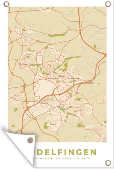 Muurdecoratie Plattegrond - Sindelfingen - Kaart - Stadskaart - Vintage - 120x180 cm - Tuinposter - Tuindoek